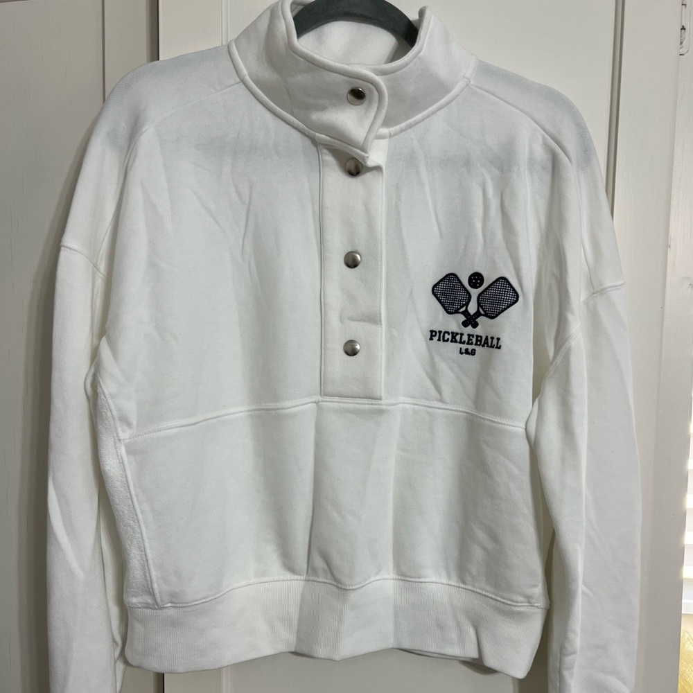 Lou & Grey White Cropped Pickleball Button Sweatshirt